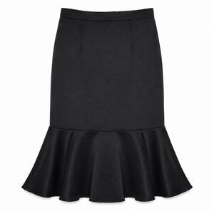 PRETENSE Vintage Skirt Women's Medium Black Satin Trumpet Ruffle Hem Midi Party